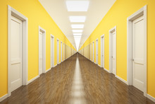 An Endless Corridor With Lots Of White Doors