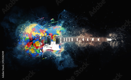 Zdjęcie XXL Kolorowa psychodeliczna gitara rockowa - ilustracja grunge