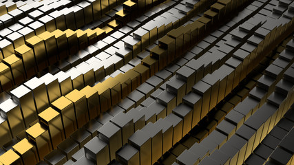 Poster - 3d render abstract metallic background illustration. Metal rectangles. Geometry primitives with random vertical position.
