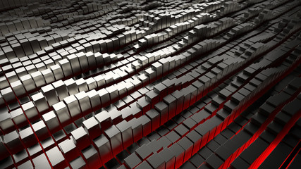 Poster - 3d render abstract metallic background illustration. Metal rectangles. Geometry primitives with random vertical position.

