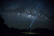  The Man point flashlight to the milky way galaxy, Night sky with stars, Long exposure photograph, with grain.