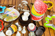 © karlevana - Different baking accessories over wooden background