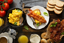 Big Breakfast With Bacon And Scrambled Eggs