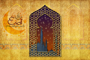 Ramadan Kareem Eid Mubarak muslim islamic holiday background with eid lanterns or lamps