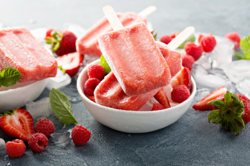 Wall Mural - Strawberry and raspberry popsicles