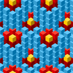 Poster - Seamless pattern with geometric cubes colorful tiled ornament