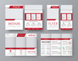 Design front and back side folding brochure, A4 flyer and a narrow flyer with red elements design