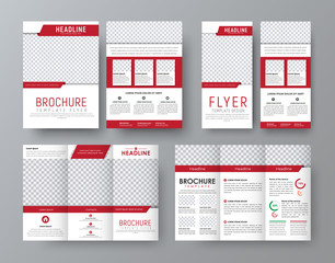 Poster - Design front and back side folding brochure, A4 flyer and a narrow flyer with red elements design