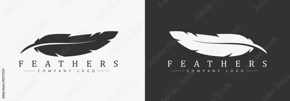 Logo design with feather and company name, for a writer or publishers. - obrazy, fototapety, plakaty 
