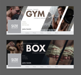 Poster - Universal Advertising template  banner for social networks with diagonal elements for the image of the gym, sports
