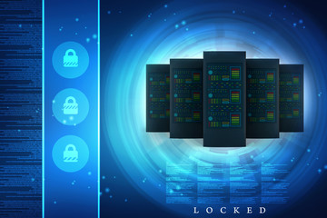 Poster - 3d illustration Data center server protection lock
