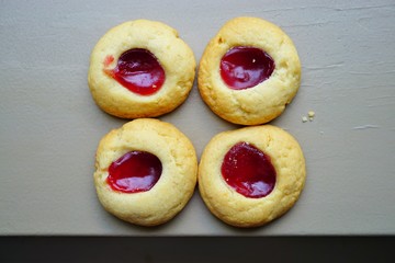 Homemade strawberry jam thumbprint cookies