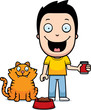 Cartoon Boy Feeding Cat