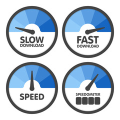 Aufkleber - Round Speedometers set with slow and fast speed download. Vector illustration