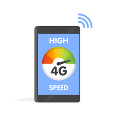Poster - Phone fast 4g internet technology. Smartphone screen vector illustration