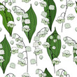 Seamless floral decorative pattern with lilies of the valley. Endless texture for your design, fabrics, decor.