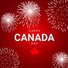 Wall Mural - Fireworks on red background for national day of Canada