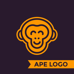 Sticker - ape, chimp logo element, linear style