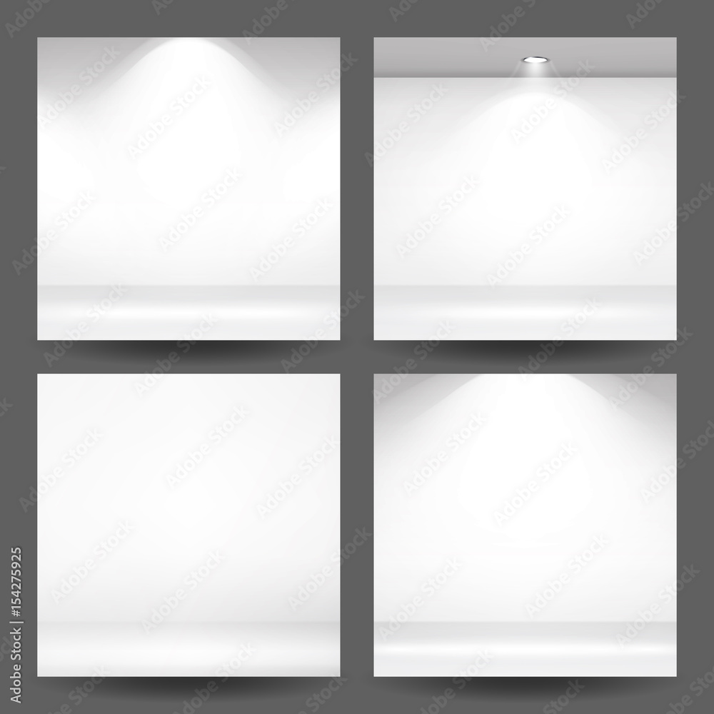 Empty White Photo Studio Interior Background Set. Clean Iight Interior ...