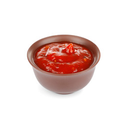 Sticker - Bowl of delicious chili sauce isolated on white