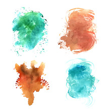 Set Of Vector Abstract Watercolor Textures, Teal And Brown