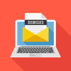 Poster - Laptop and envelope with dismissal letter. Email with dismissed header, subject line. Dismission, job loss, firing concepts. Modern graphic elements. Flat design vector illustration