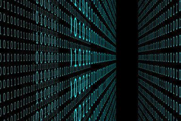 Wall Mural - Cyan color binary code on a black background.