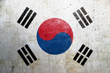 Wall Mural - Flag of South Korea, with an old, vintage metal texture