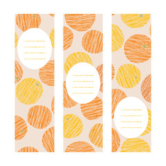 Wall Mural - Oranges. Vertical banner set. Scratched fruits. Series of harvest cards. Healthy lifestyle postcards. Simple design for invitation, leaflet or poster.
