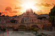  Basilica St Peter and river Tiber in Rome in Italy