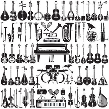 vector set of musical instruments in flat style
