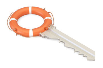 Poster - Key with lifebuoy, security and protection concept. 3D rendering