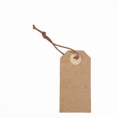 the Blank white tag with string on white background