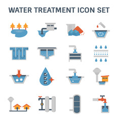 Water treatment system and water filter vector icon set design.