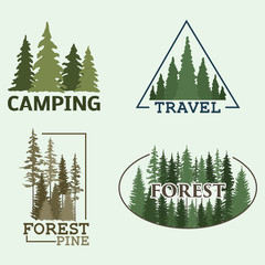 Tree outdoor travel green silhouette forest badge coniferous natural logo badge tops pine spruce vector.