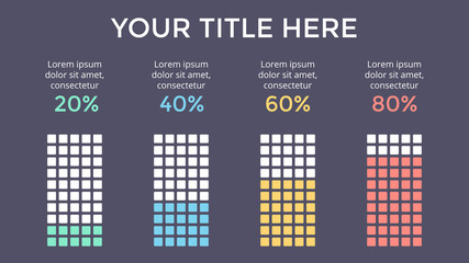 Wall Mural - Vector infographic, diagram chart, graph presentation. Business template with options, parts, steps, processes. 16x9 dark slide. Flat trendy minimal design.