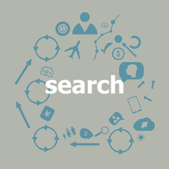 Poster - text search. business concept . universal and standard icons for web and app