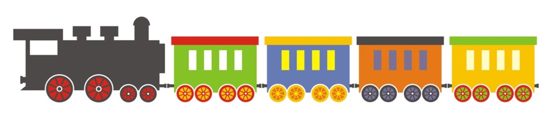 Wall Mural - Train, steam locomotive with wagons. Vector illustration. 