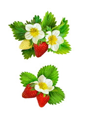 Wall Mural - Strawberries arrangements with flowers, berries and leaves