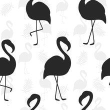 Beautiful Seamless Pattern With Black Flamingo Silhouette