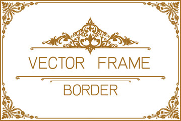 Poster - Gold photo frame with corner thailand line floral for picture, Vector design decoration pattern style.frame border design is pattern Thai style