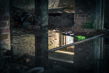The View From An Old, Abandoned Factory In Inside With Nice Reflection And Window Light