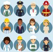Set of icons depicting professions. Different ethnically. Professionals in their field. Smile. In flat style.