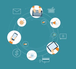 Poster - business working online connection concept and digital marketing concept
