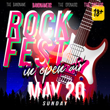 Rock Fest In Open Air! Rock Festival Flyer, Banner Or Poster