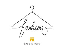 Creative Fashion Logo Design. Vector Sign With Lettering And Hanger Symbol. Logotype Calligraphy
