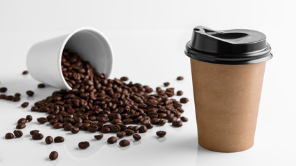 Wall Mural - paper coffee cup with coffee beans