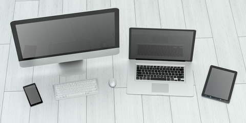 Poster - Modern computer laptop mobile phone and tablet 3D rendering