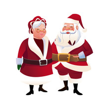 Cute Couple Mr And Mrs Santa Claus Characters Vector Illustration