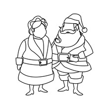 Couple Mr And Mrs Santa Claus Characters Outline Vector Illustration